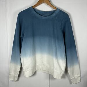 Faherty Women’s Dip Dye Ombre Crewneck Sweatshirt Blue White Cotton Size L